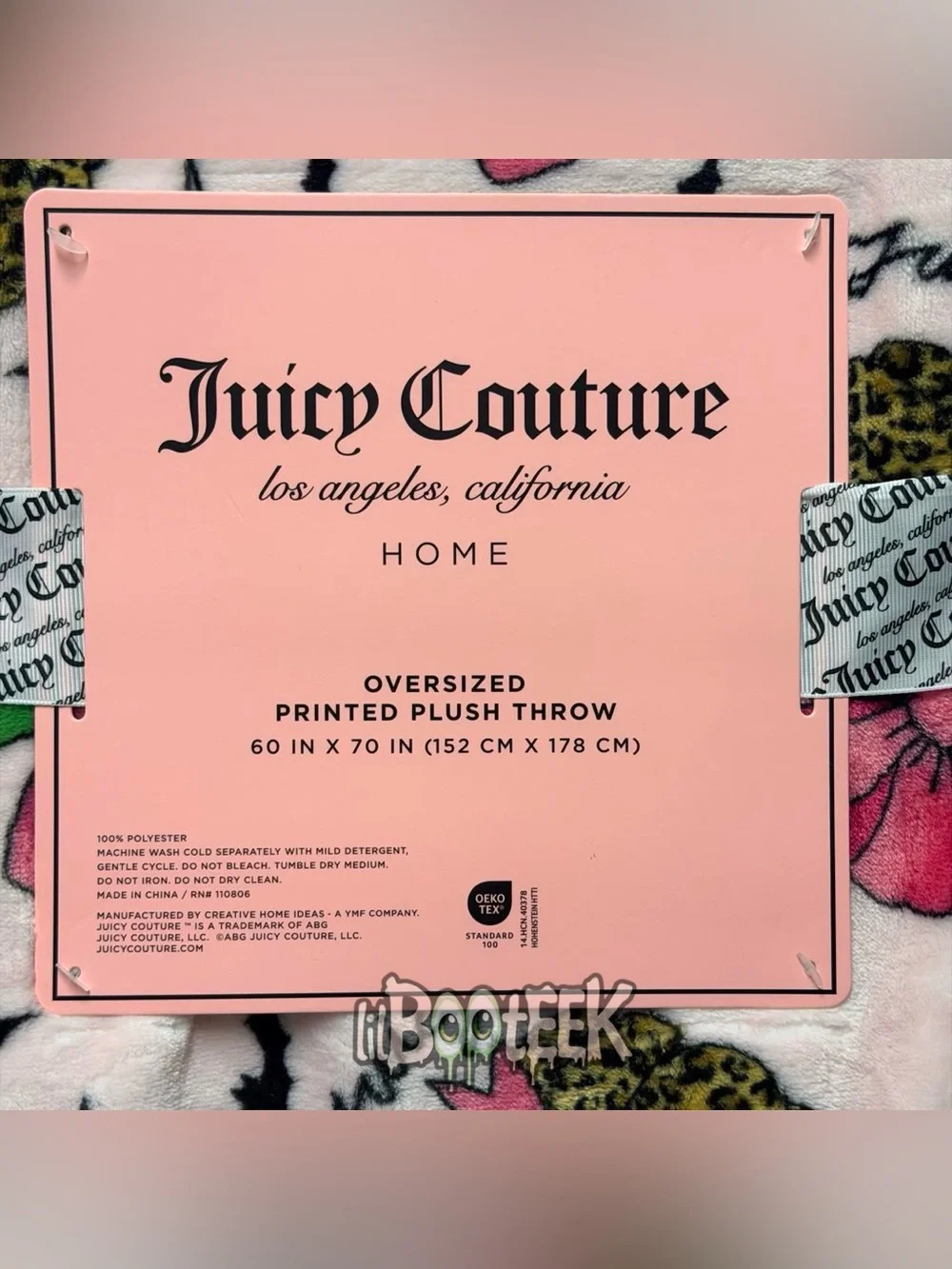 Juicy Couture Halloween Leopard Print Pumpkins w Bows & Bats Pink Plush Throw